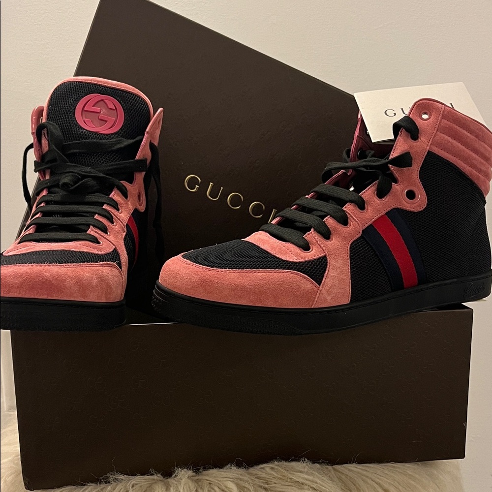 Gucci Pink and Black High-Tops with Stripe Accent